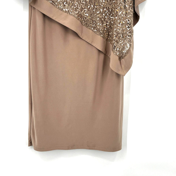R&M Richards Metallic‎ Sequin Asymmetric Lace Capelet Poncho Popover Dress - Picture 5 of 9